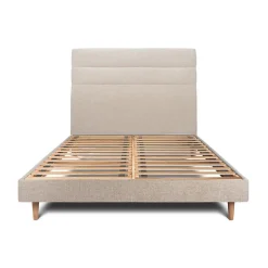 Lit avec tête de lit lignes tissu et sommier kit - Lit en bois massif