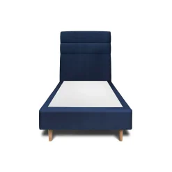 Lit avec tête de lit lignes velours et sommier tapissier - Lit en bois massif