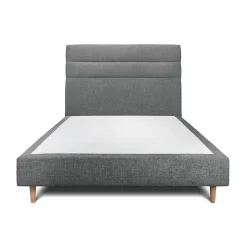 Lit avec tête de lit lignes tissu et sommier tapissier - Lit en bois massif