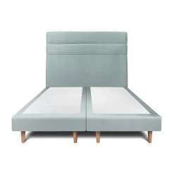 Lit avec tête de lit lignes velours et sommier tapissier - Lit en bois massif