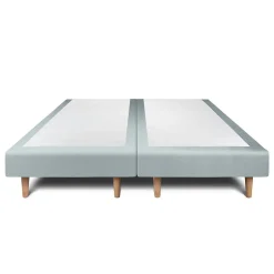 Lit avec tête de lit lignes velours et sommier tapissier - Lit en bois massif