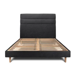 Lit avec tête de lit lignes tissu et sommier kit - Lit en bois massif