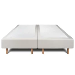 Lit avec tête de lit lignes velours et sommier tapissier - Lit en bois massif