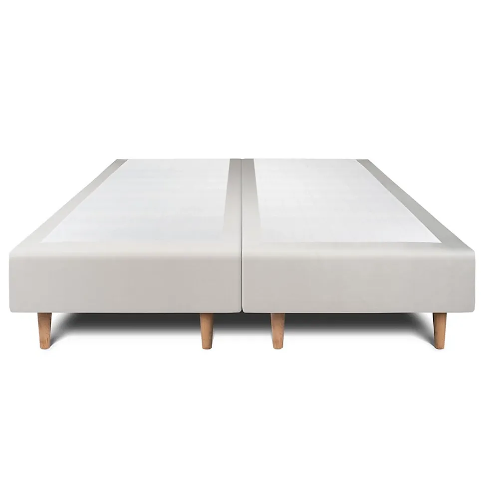 Lit avec tête de lit lignes velours et sommier tapissier - Lit en bois massif