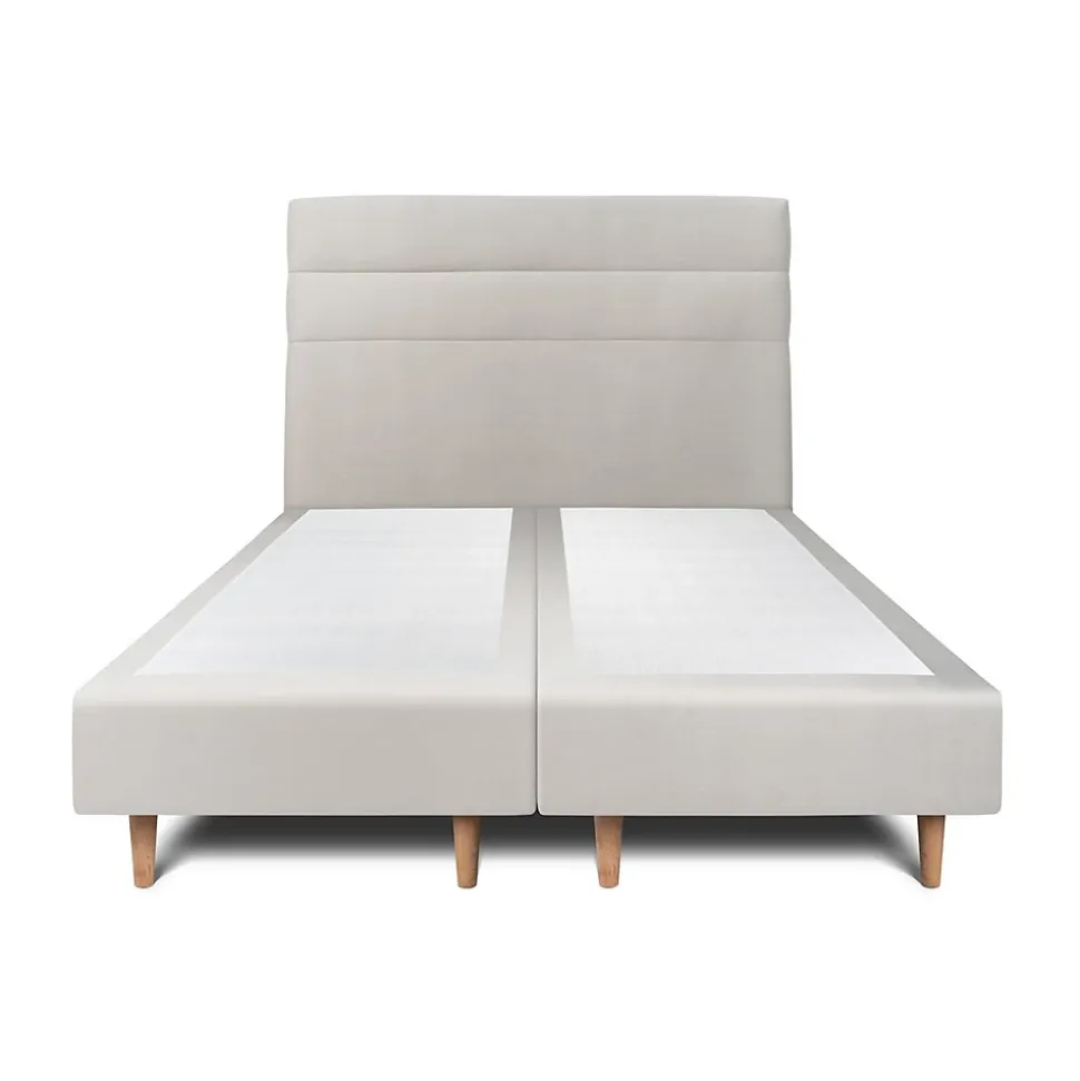 Lit avec tête de lit lignes velours et sommier tapissier - Lit en bois massif