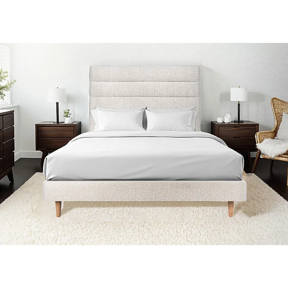 Lit avec tête de lit lignes bouclette et sommier tapissier - Lit en bois massif