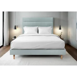 Lit avec tête de lit lignes velours et sommier kit - Lit en bois massif