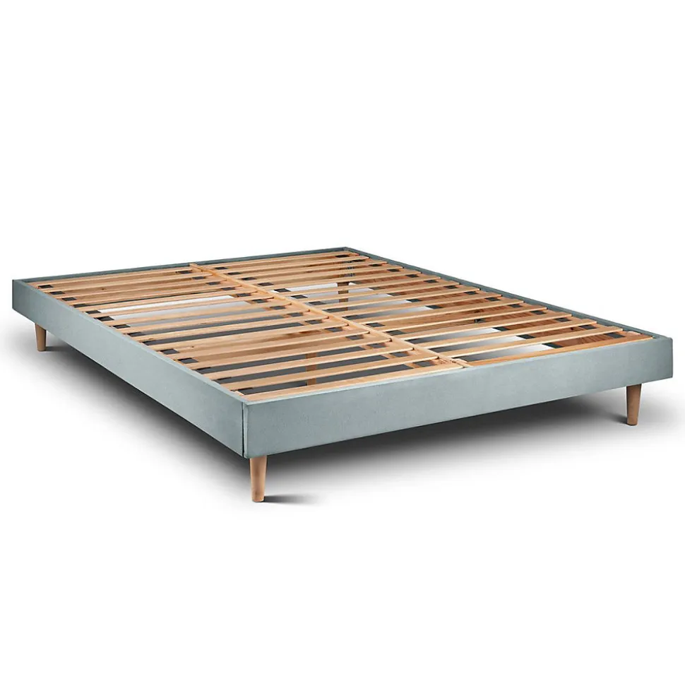 Lit avec tête de lit lignes velours et sommier kit - Lit en bois massif