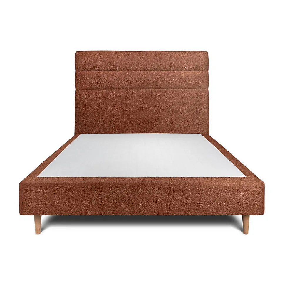 Lit avec tête de lit lignes bouclette et sommier tapissier - Lit en bois massif