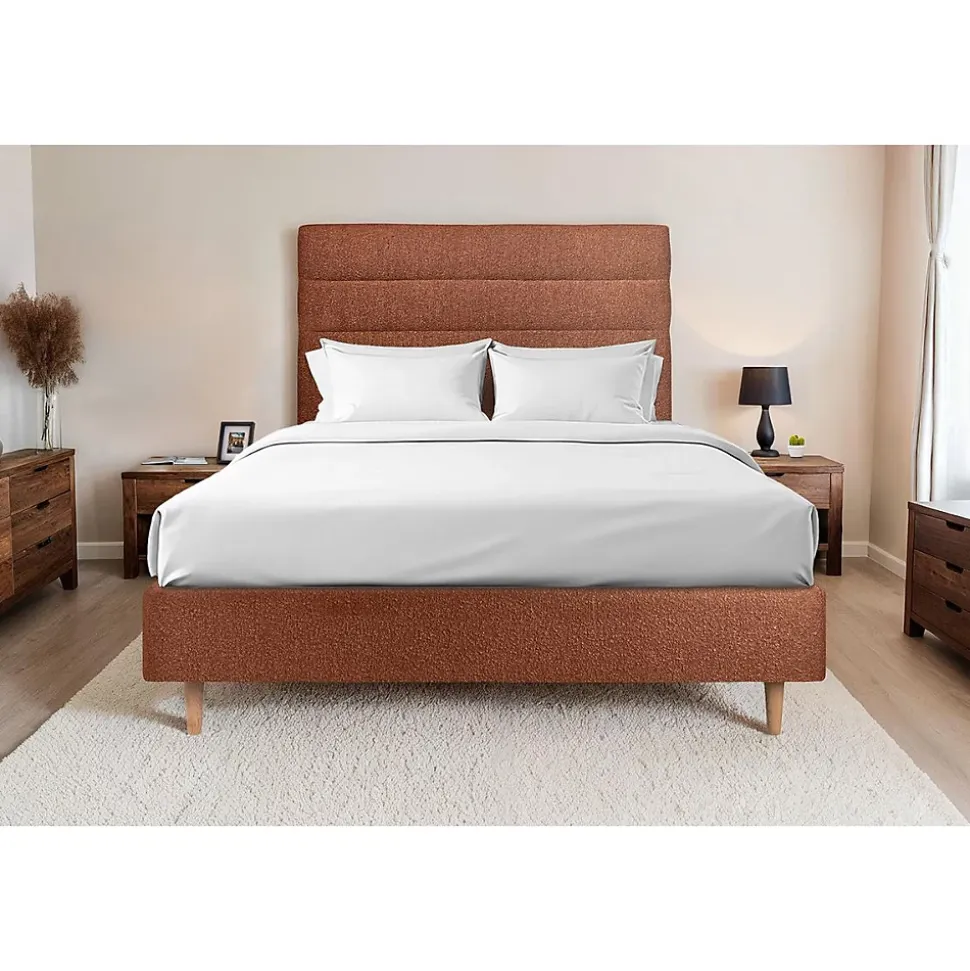 Lit avec tête de lit lignes bouclette et sommier tapissier - Lit en bois massif