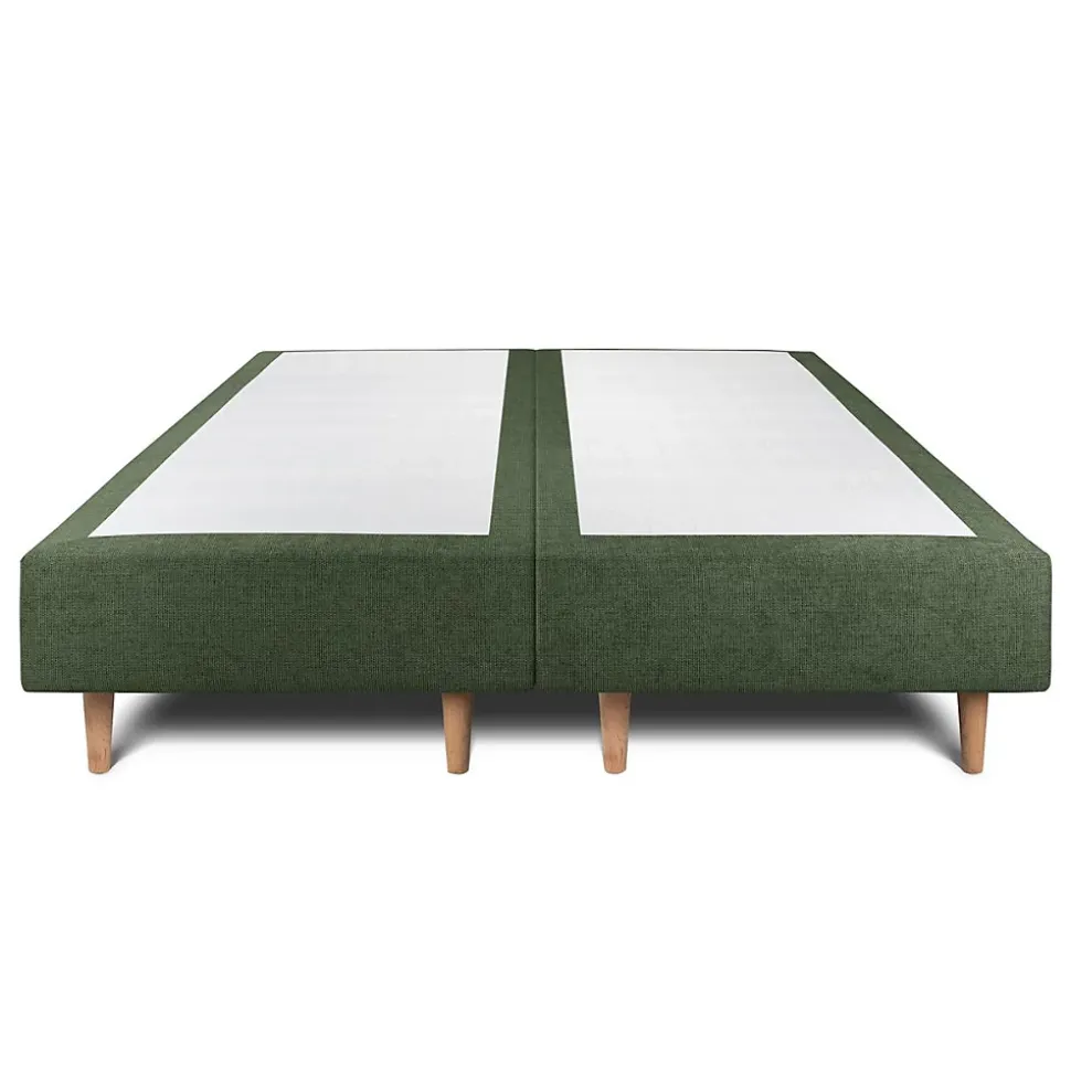 Lit avec tête de lit lignes tissu et sommier tapissier - Lit en bois massif