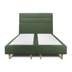 Lit avec tête de lit lignes tissu et sommier tapissier - Lit en bois massif