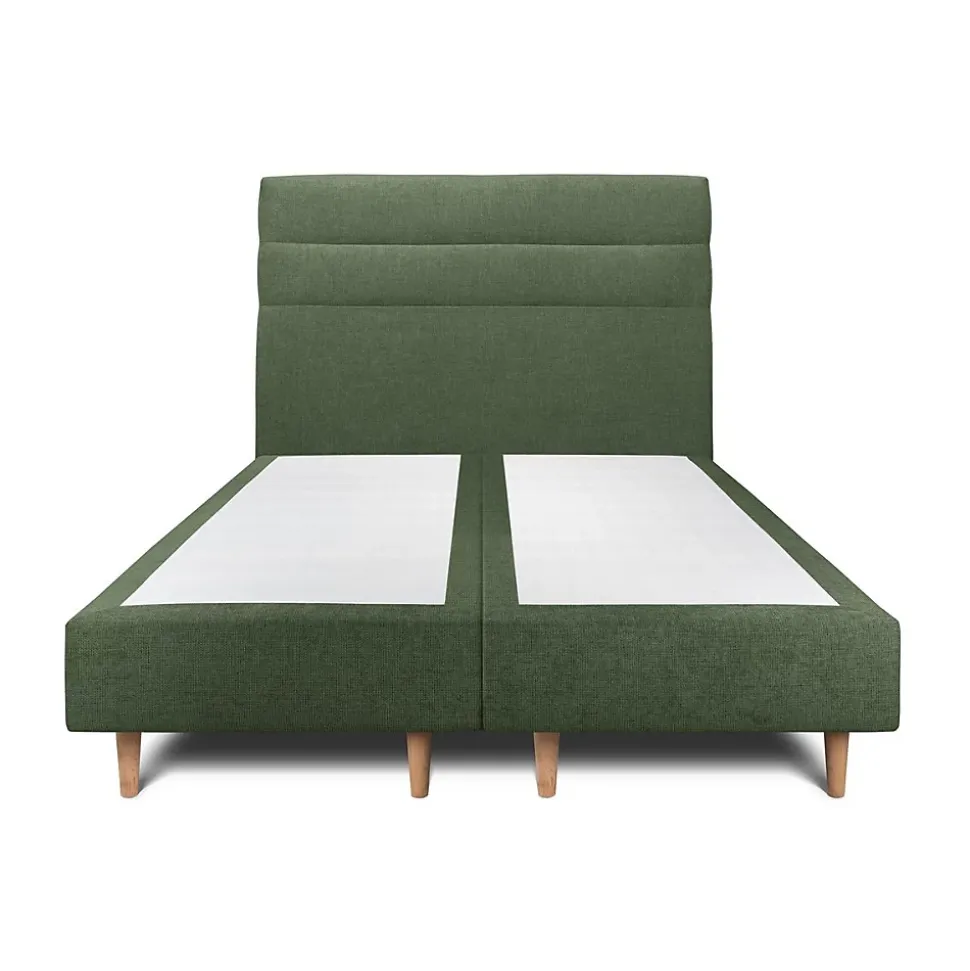 Lit avec tête de lit lignes tissu et sommier tapissier - Lit en bois massif