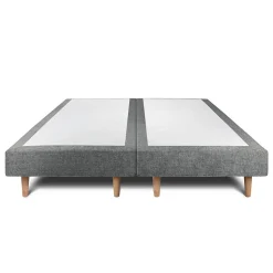 Lit avec tête de lit lignes tissu et sommier tapissier - Lit en bois massif