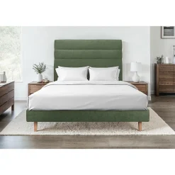 Lit avec tête de lit lignes tissu et sommier kit - Lit en bois massif