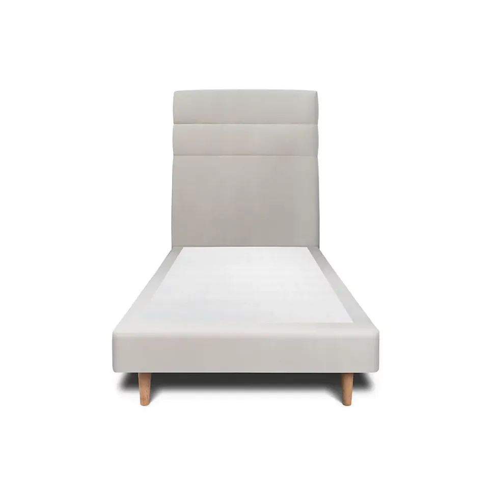 Lit avec tête de lit lignes velours et sommier tapissier - Lit en bois massif