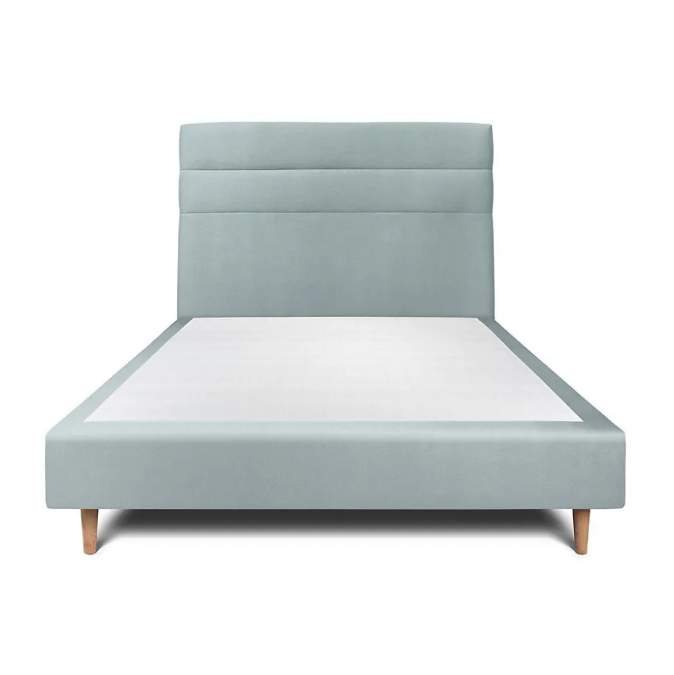 Lit avec tête de lit lignes velours et sommier tapissier - Lit en bois massif