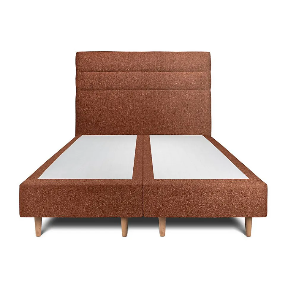 Lit avec tête de lit lignes bouclette et sommier tapissier - Lit en bois massif