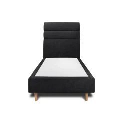 Lit avec tête de lit lignes tissu et sommier tapissier - Lit en bois massif