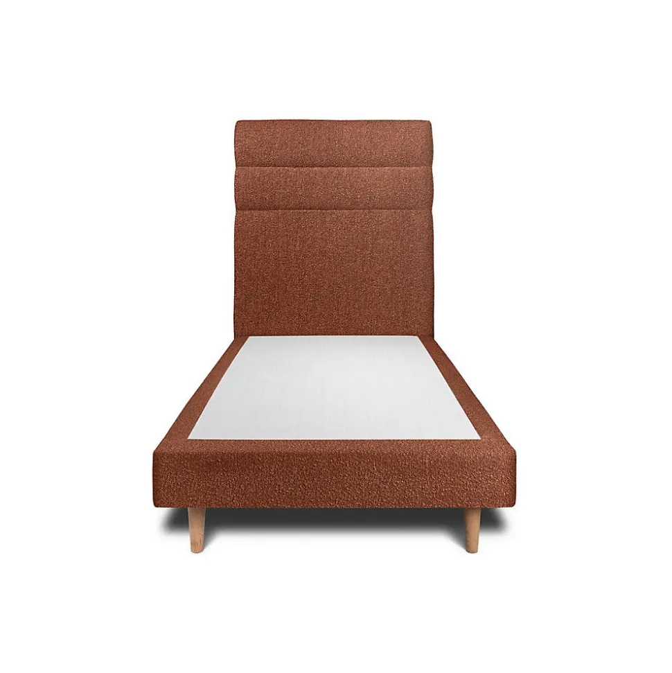 Lit avec tête de lit lignes bouclette et sommier tapissier - Lit en bois massif