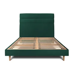 Lit avec tête de lit lignes velours et sommier kit - Lit en bois massif