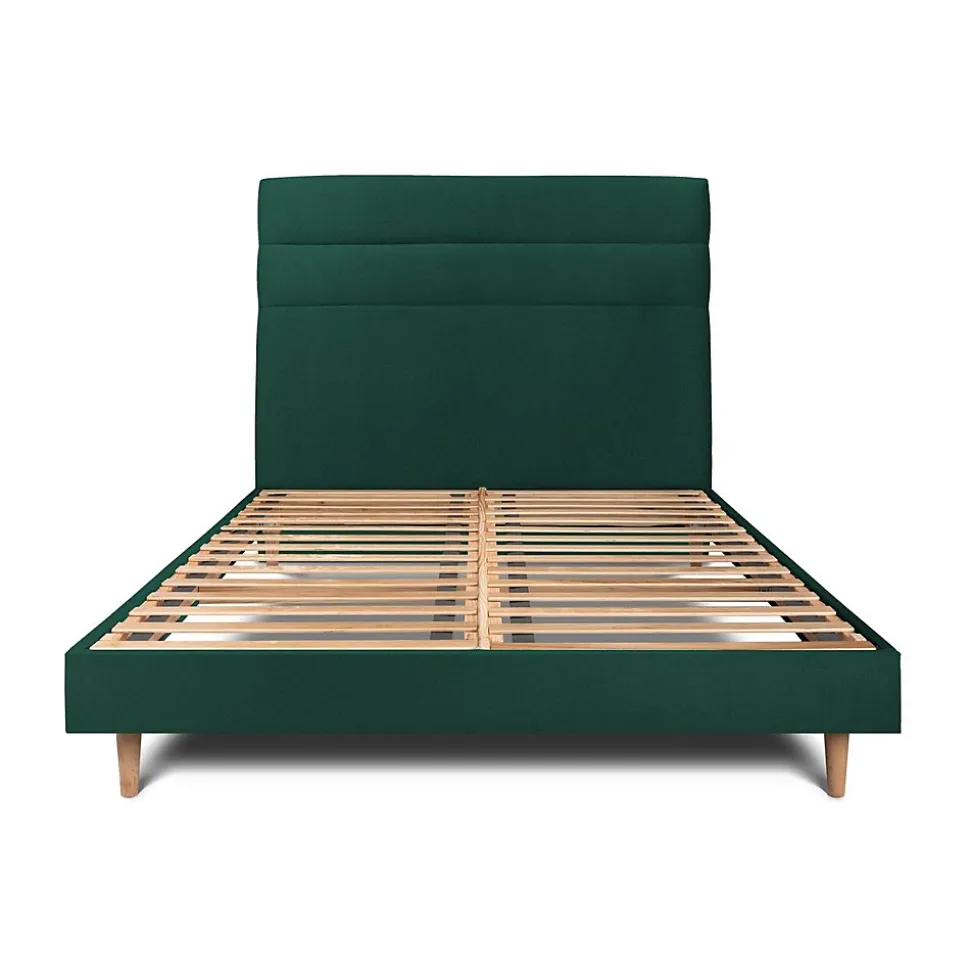 Lit avec tête de lit lignes velours et sommier kit - Lit en bois massif