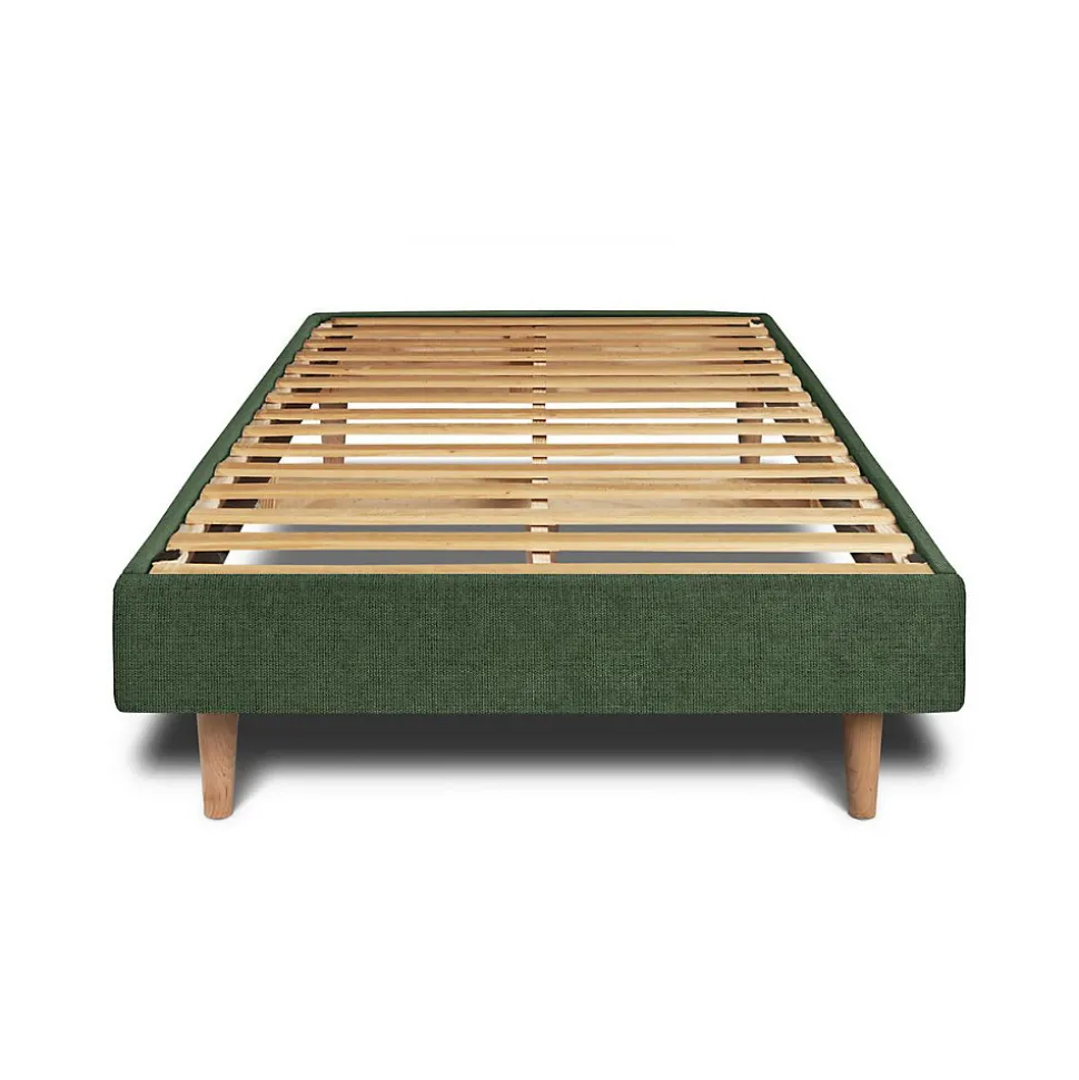 Lit avec tête de lit lignes tissu et sommier kit - Lit en bois massif