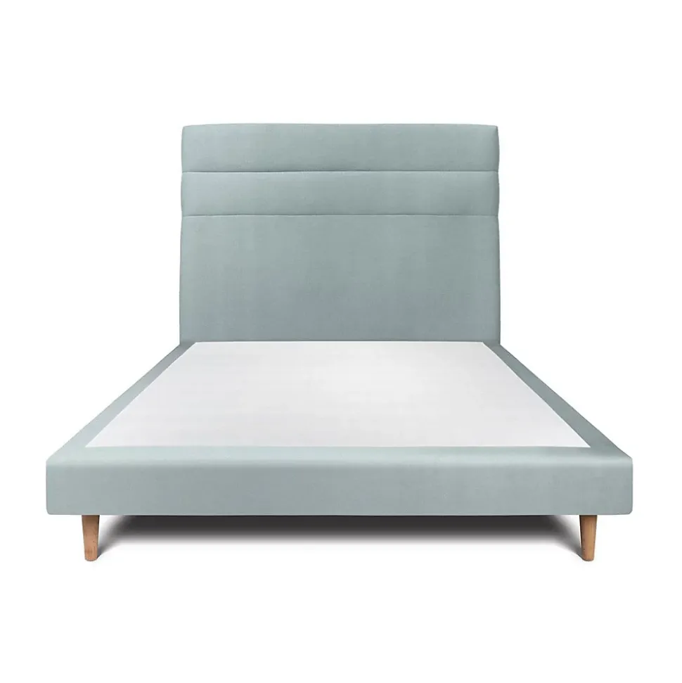 Lit avec tête de lit lignes velours et sommier tapissier - Lit en bois massif