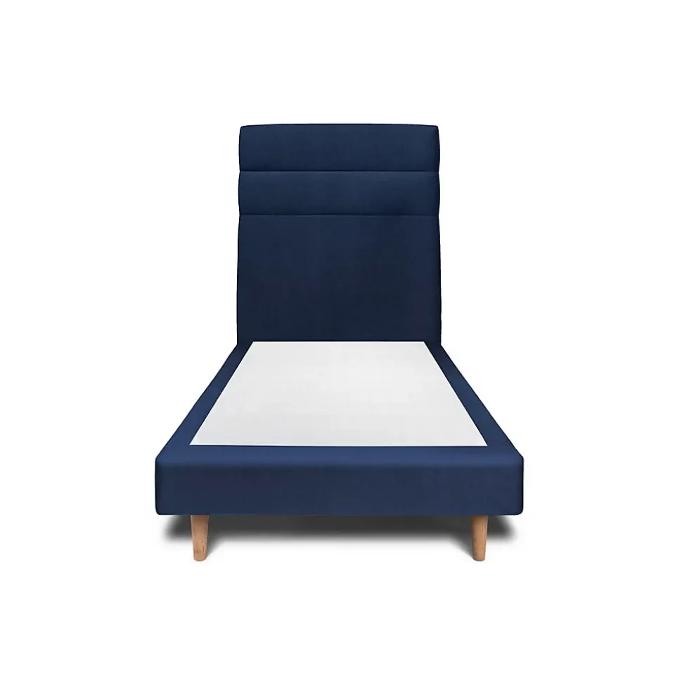 Lit avec tête de lit lignes velours et sommier tapissier - Lit en bois massif