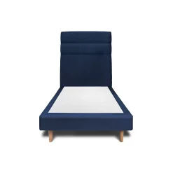 Lit avec tête de lit lignes velours et sommier tapissier - Lit en bois massif