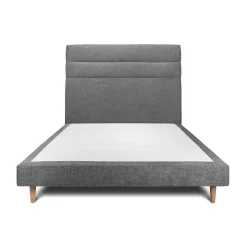 Lit avec tête de lit lignes tissu et sommier tapissier - Lit en bois massif