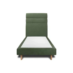 Lit avec tête de lit lignes tissu et sommier tapissier - Lit en bois massif