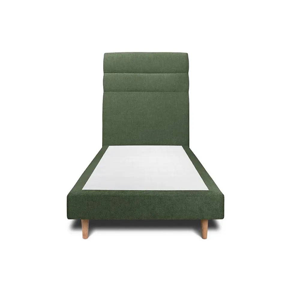 Lit avec tête de lit lignes tissu et sommier tapissier - Lit en bois massif