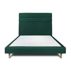 Lit avec tête de lit lignes velours et sommier tapissier - Lit en bois massif