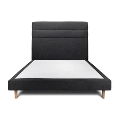 Lit avec tête de lit lignes tissu et sommier tapissier - Lit en bois massif