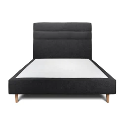 Lit avec tête de lit lignes tissu et sommier tapissier - Lit en bois massif