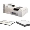 Lit avec tête de lit rangements et tiroirs - 160 x 200 cm - Coloris : Blanc + Sommier + Matelas - LEANDRE