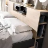 Lit avec tête de lit rangements et tiroirs - 140 x 190 cm - Coloris : Naturel et anthracite + Sommier - LEANDRE