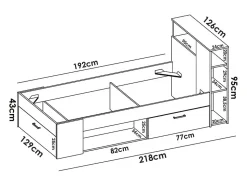 Lit avec tête de lit rangements et tiroir - 120 x 190 cm - Naturel et blanc + Sommier + Matelas - LEANDRE