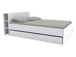 Lit avec tête de lit rangements et tiroirs 160 x 200 cm - Blanc - EUGENE