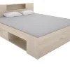 Lit avec tête de lit rangements et tiroirs - 140 x 190 cm - Coloris : Naturel - LEANDRE