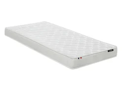 Lit avec tête de lit rangements et tiroir - 90 x 190 cm - Blanc + matelas + sommier - LEANDRE