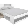 Lit avec tête de lit rangements et tiroirs - 160 x 200 cm - Coloris : Blanc + Sommier - LEANDRE