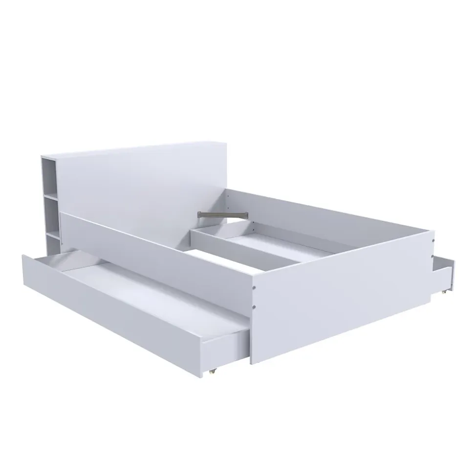 Lit avec tête de lit rangements et tiroirs 140 x 190 cm - Blanc - EUGENE
