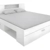 Lit avec tête de lit rangements et tiroirs - 160 x 200cm - Coloris : Blanc - LEANDRE