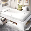 Lit avec tête de lit rangements et tiroir - 90 x 190 cm - Blanc - LEANDRE