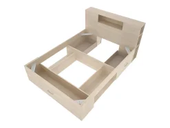 Lit avec tête de lit rangements et tiroirs - 160 x 200 cm - Coloris : Naturel - LEANDRE