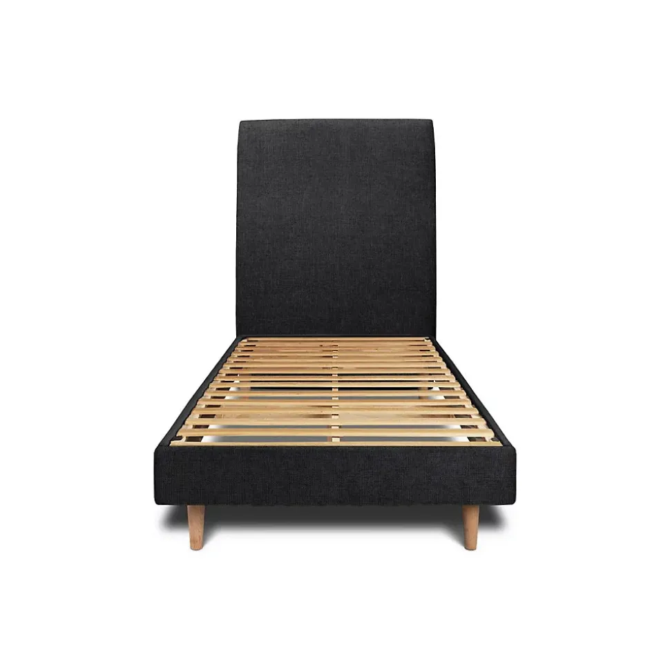 Lit avec tête de lit tapissier tissu et sommier kit - Lit en bois massif