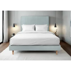 Lit avec tête de lit tapissier velours et sommier kit - Lit en bois massif