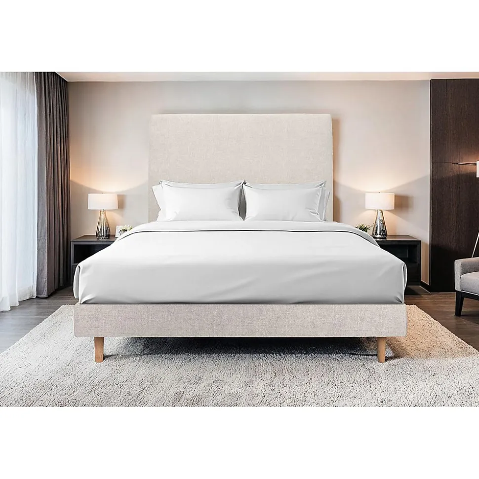 Lit avec tête de lit tapissier tissu et sommier tapissier - Lit en bois massif